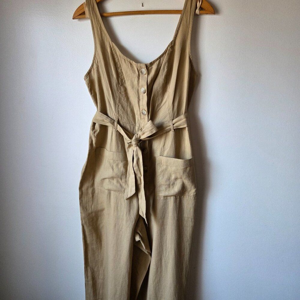 NWT AMERICAN EAGLE TAN LINEN BLEND BUTTONED JUMPSUIT SIZE M - Picture 2 of 16